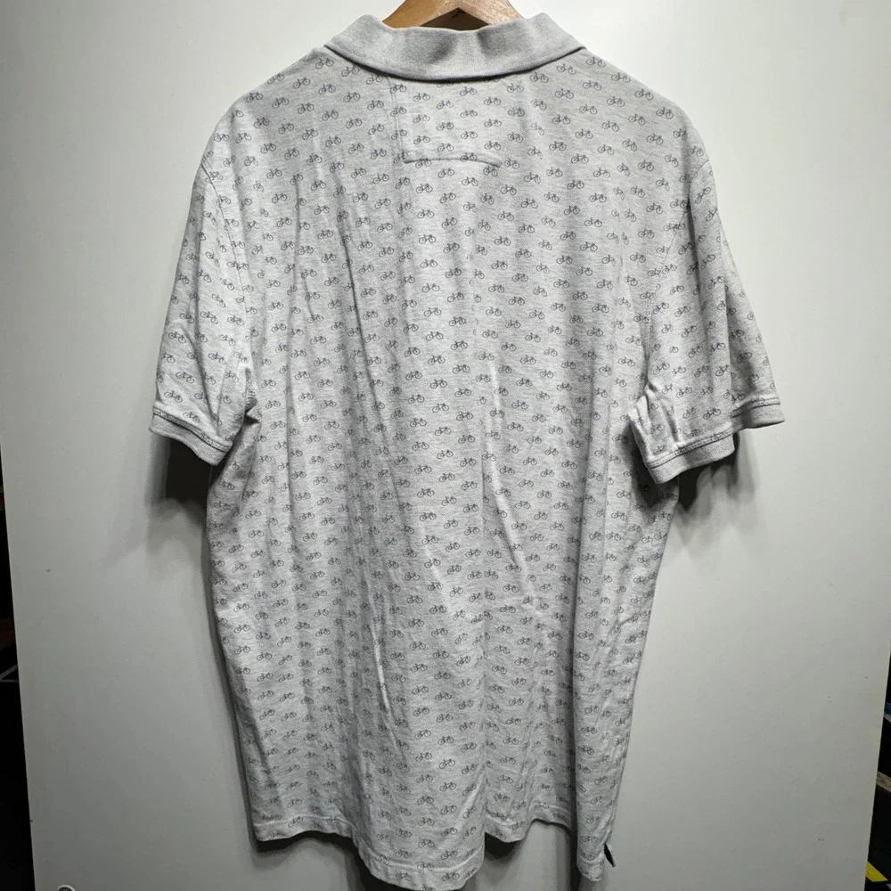 Banana Republic Organic Cotton Pique Polo Mens XL Gray Blue Bicycle Print Shirt